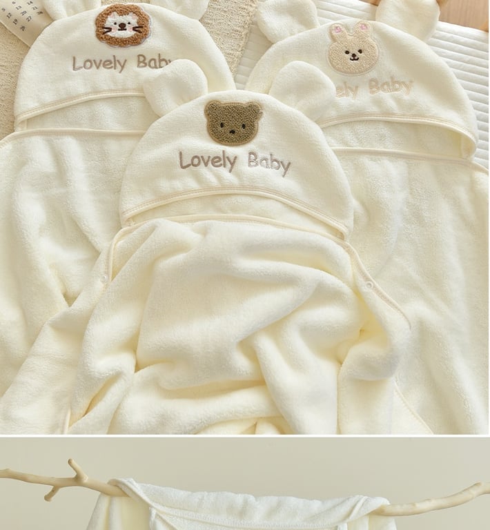 Baby Coral Fleece Hooded Cape Bath Towel | Absorbent & Quick-Drying thumbnail 16