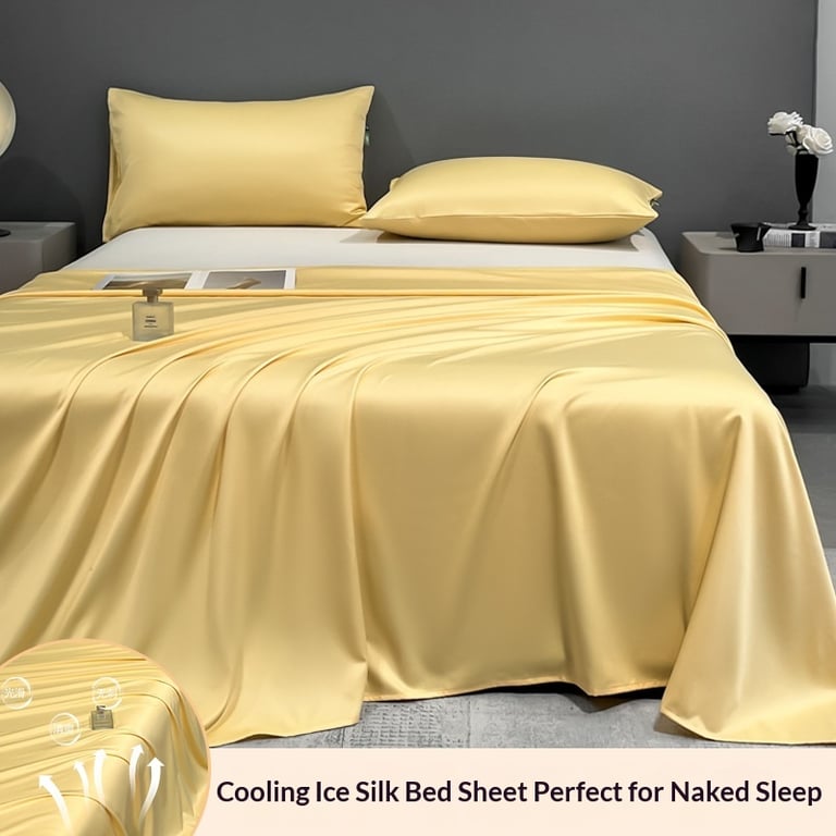 Summer Cooling Ice Silk Bed Sheet Set | Home & Kitchen Luxury Bedding thumbnail 10