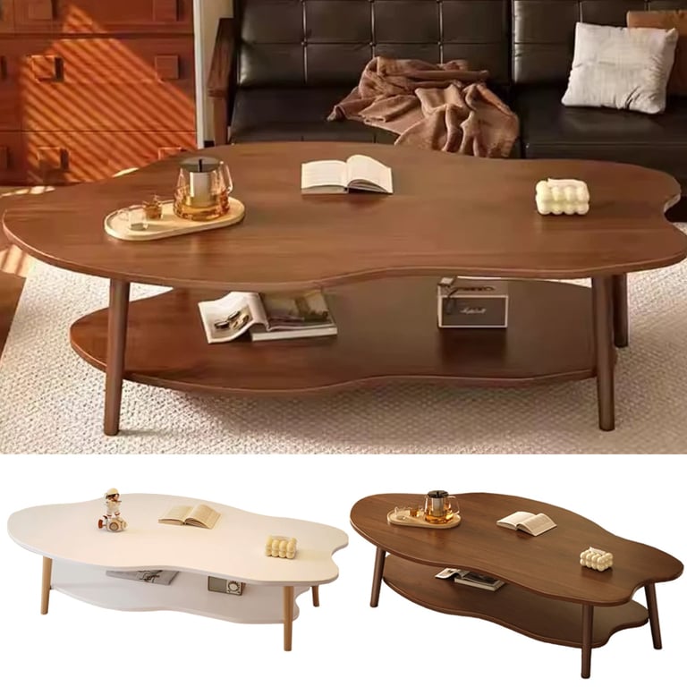 Cloud Coffee Table with Storage Shelf | Modern 2-Layer Design thumbnail 7