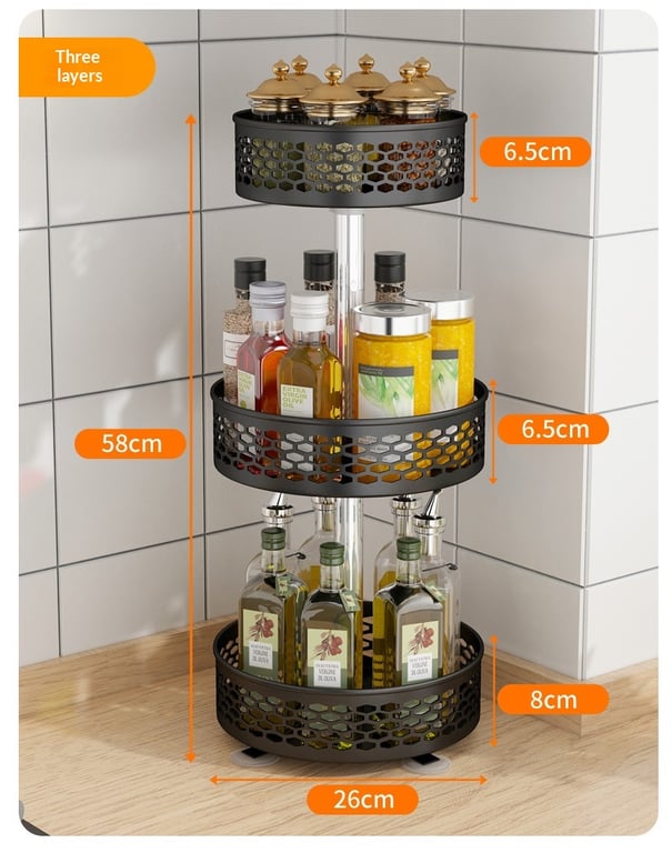 Rotating Spice Rack Carbon Steel Floor-Standing Kitchen Shelf thumbnail 17
