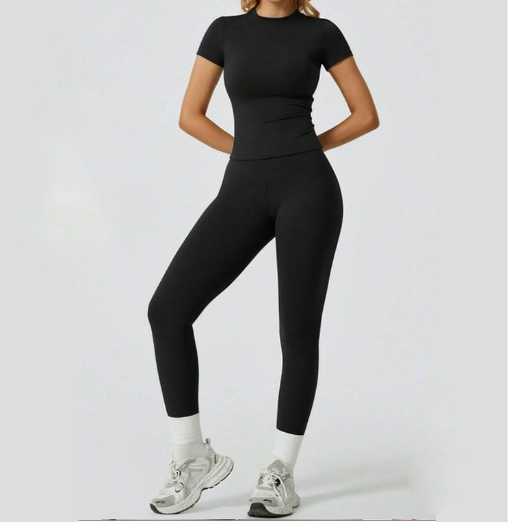 Quick-Drying Yoga Outfit Set | Tight-Fitting Short-Sleeve Top & Long Leggings thumbnail 15
