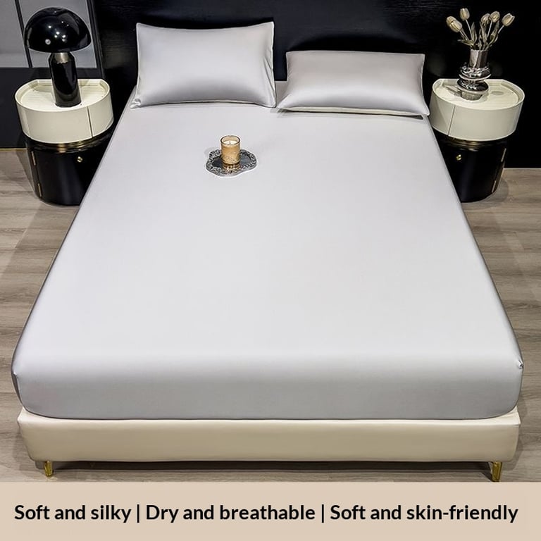 Summer Solid-Color Ice Silk Fitted Sheet | Cooling Bedding Canada thumbnail 16