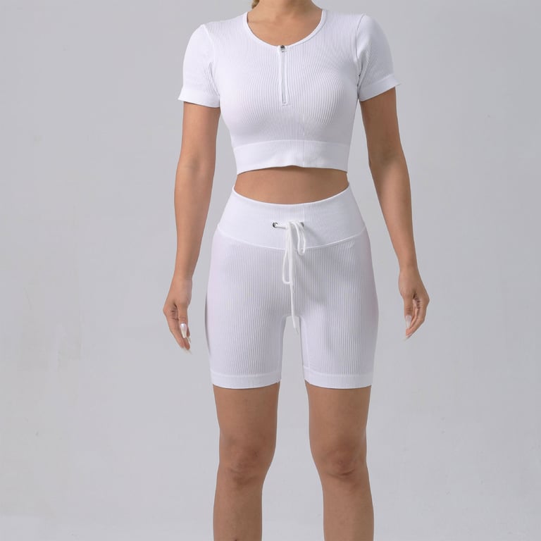 Women's Padded Running Bra & Ribbed Shorts Yoga Set | Quick-Dry thumbnail 13