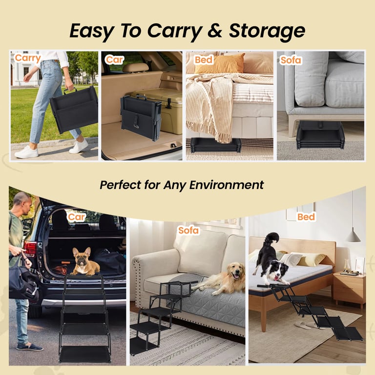 Extra Wide  Foldable Dog Stairs, Pet Ramp With Non Slip Surface And Soft Foam Handle, Dogs Stairs For Cars, High Beds, Truck, Supports Up To 250 Lbs, 5 Steps thumbnail 10