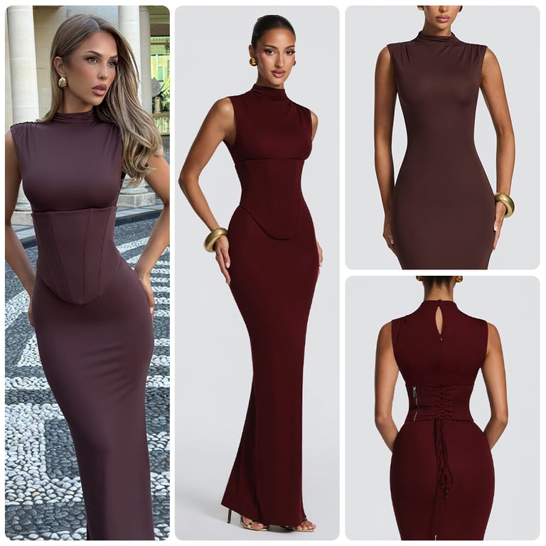 Women's Solid-Color Turtleneck Sleeveless Waist-Cinching Maxi Dress | Home & Kitchen thumbnail 15