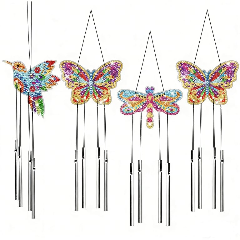 Diamond Painting Wind Chime Kit | 4-Piece Butterfly Craft Set thumbnail 1
