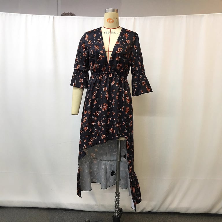 Floral Print Denim Patchwork Bohemian Maxi Dress | Women's thumbnail 1