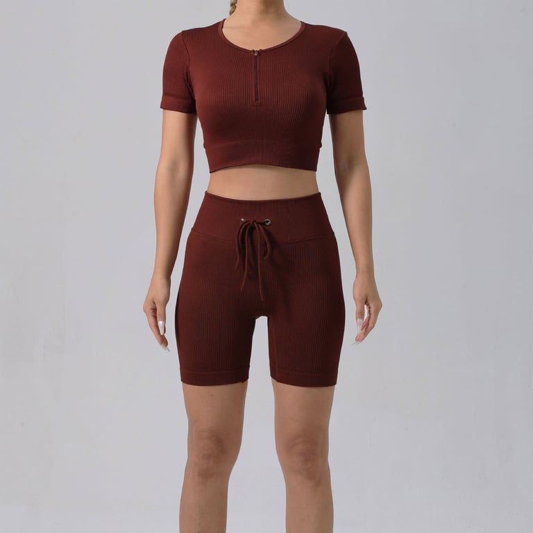 Women's Padded Running Bra & Ribbed Shorts Yoga Set | Quick-Dry thumbnail 10