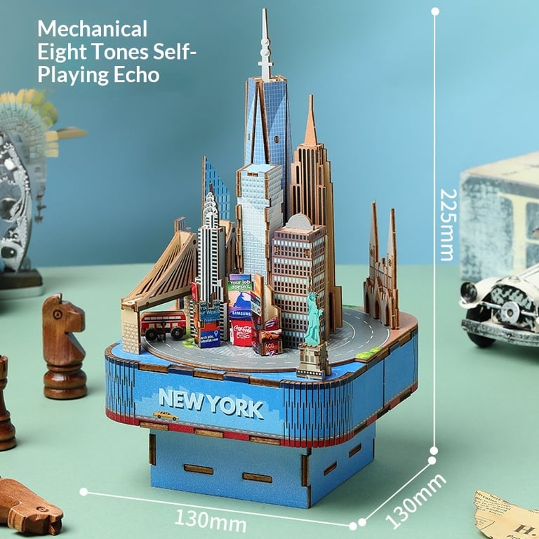 3D Wooden Puzzle Music Box | Handmade City Skyline Model thumbnail 4
