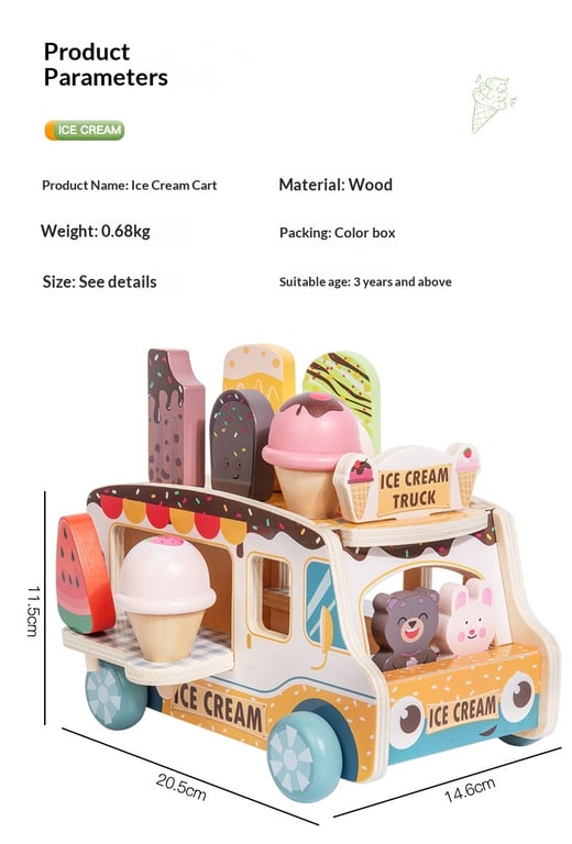 Wooden Ice Cream Model Playset Toy | Role-Play Store & Truck thumbnail 12