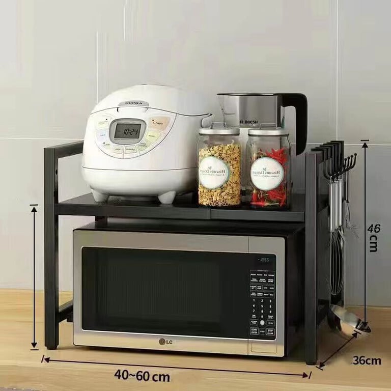 Black Extendable Kitchen Storage Rack with 6 Hooks | Home & Kitchen thumbnail 4