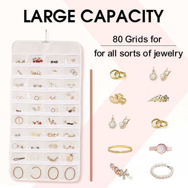 80 Pocket Hanging Jewelry Organizer | Clear Storage Bag thumbnail 6