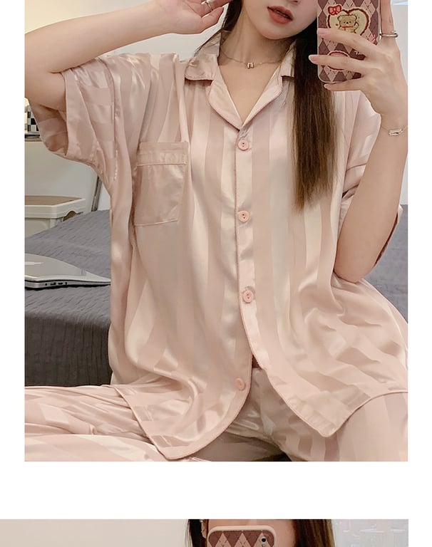 Women's Summer Ice Silk Pajama Set 3-Piece Short-Sleeve | Captain Fam thumbnail 7