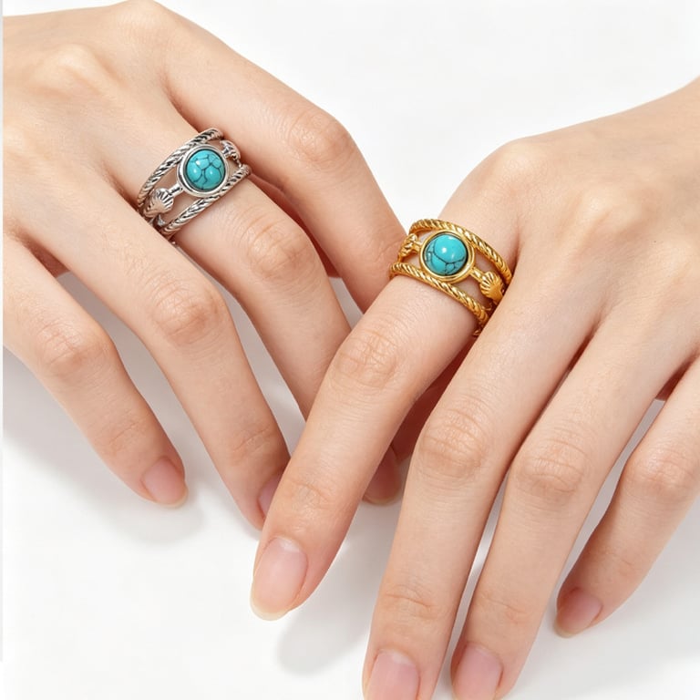 Wide-Band Imperial Vintage Turquoise Ring | Adjustable Openwork thumbnail 6