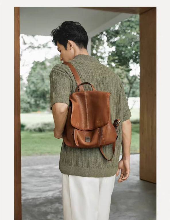 Vegetable-Tanned Leather Messenger Backpack | Convertible Design thumbnail 15