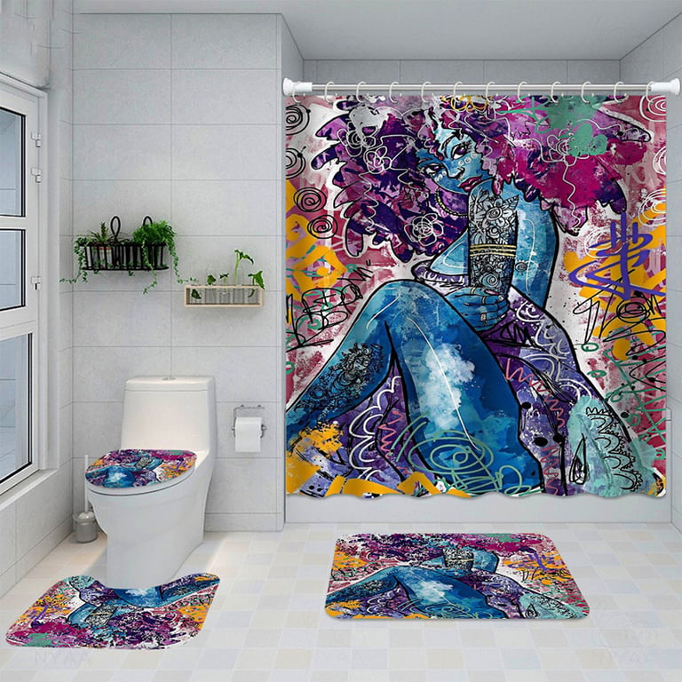 Artistic Shower Curtain 4-Piece Set with Bath Mats | Captain Fam thumbnail 1