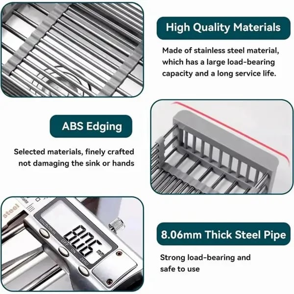 Adjustable Immersion Sink Dish Drying Rack | Stainless Steel Home & Kitchen thumbnail 6