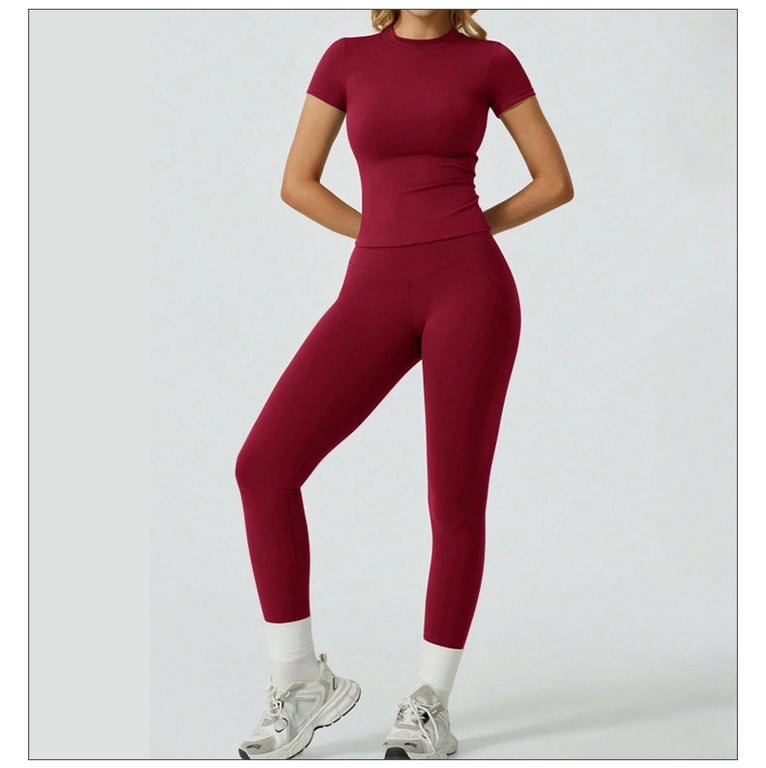 Quick-Drying Yoga Outfit Set | Tight-Fitting Short-Sleeve Top & Long Leggings thumbnail 16