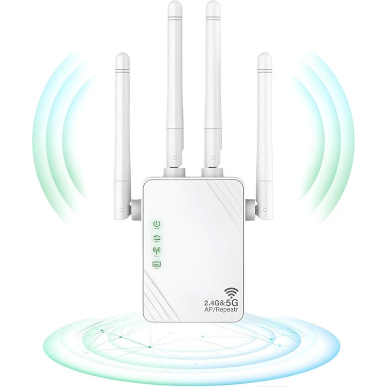 WiFi Amplifier 1200Mbps, Dual Band 5Ghz And 2.4Ghz, Gigabit Port And WPS, Equipped With 4 Antennas, Compatible With All Network Boxes, White thumbnail 1