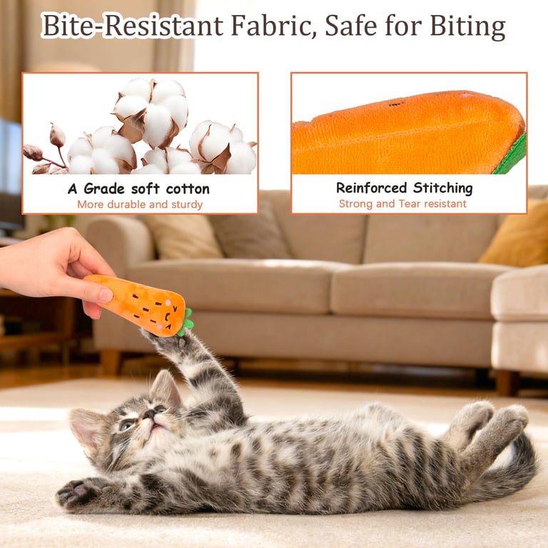 Catnip Cat Toys 5-Pack | Plush Vegetable Kicker Toys for Indoor Cats thumbnail 8