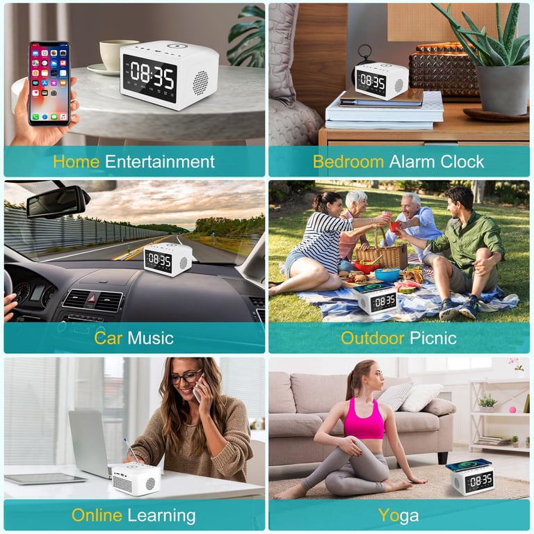 Digital Alarm Clock Radio with Bluetooth Speaker & Qi Charging thumbnail 4