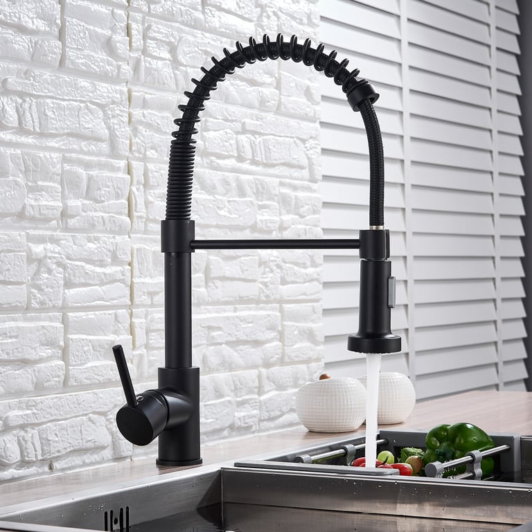 Matt Black Monobloc Kitchen Sink Mixer Tap | Pull-Out Hose Spray thumbnail 1