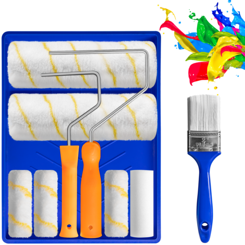 Paint Roller 9 Set Tray Rollers Soft Sleeves Brush Kit Decorating Painting Tool thumbnail 1