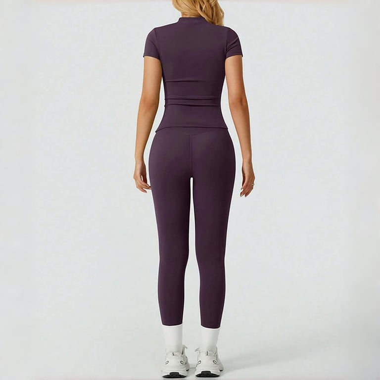 Quick-Drying Yoga Outfit Set | Tight-Fitting Short-Sleeve Top & Long Leggings thumbnail 9