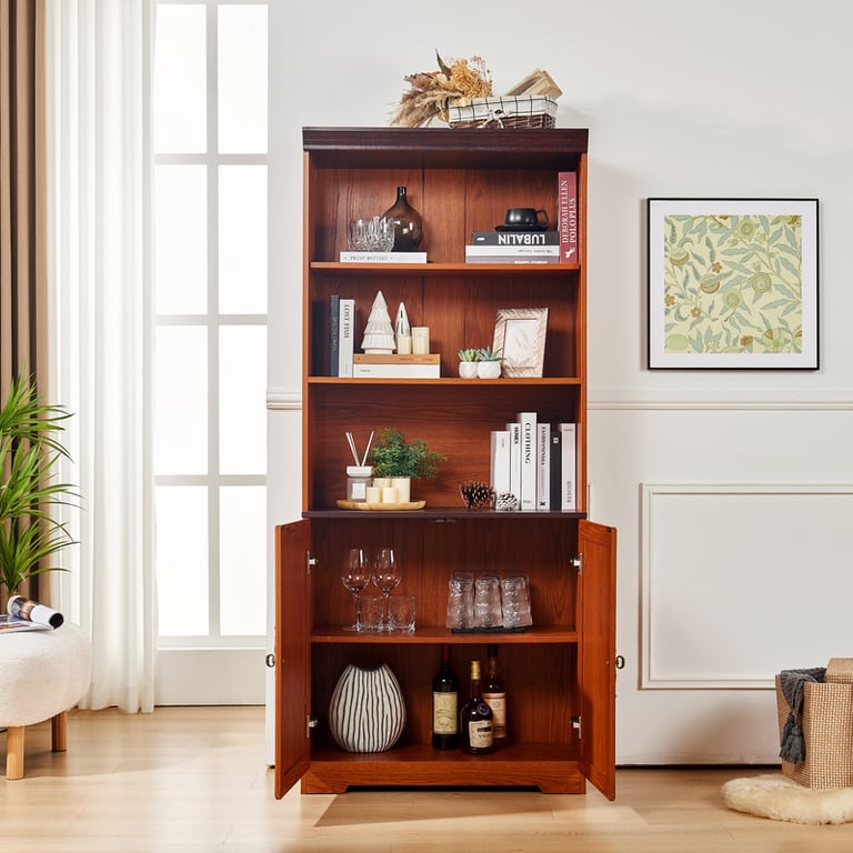 70.86in Tall Storage Cabinet 5-Tier Cube Display with Barn Doors | Home & Kitchen thumbnail 6