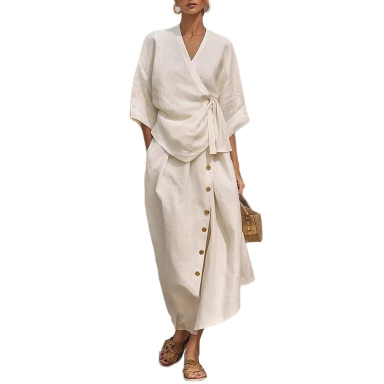 Women's Linen Two-Piece Set | Wrap Top & Button Skirt Canada thumbnail 12
