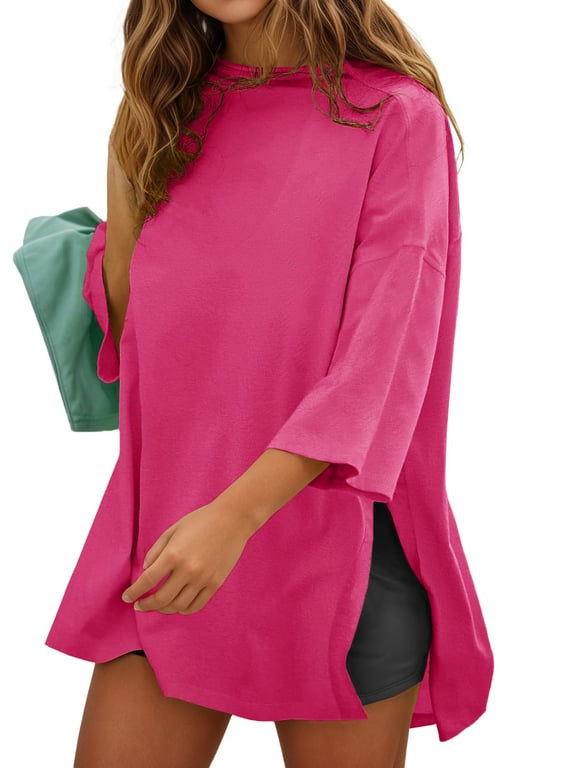 Fisoew Women's Oversized T-Shirt with Side Slits | Loose Fit Gym Tee thumbnail 6