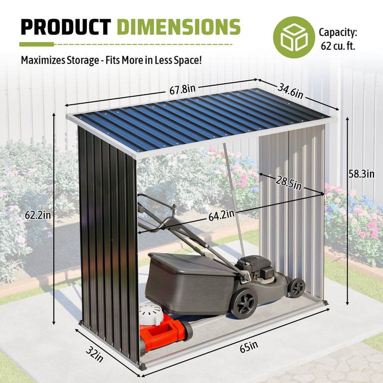 62 Cu. Ft. Metal Storage Shed | Firewood Rack & Yard Tool Organizer thumbnail 3