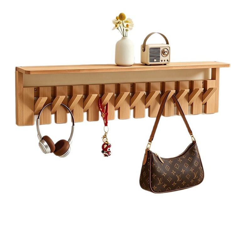 Solid Wood Coat Rack with Piano Keys | Modern Wall Mount Storage thumbnail 18