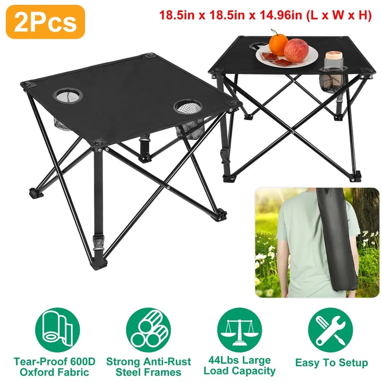 1Pc-2Pcs Options - Foldable Camping Table Portable Picnic Table Lightweight Travel Desk With 2 Cup Holders Carrying Bag thumbnail 10