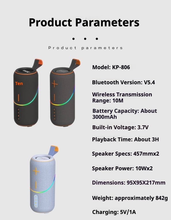 KP-806 Portable Bluetooth Speaker | Home & Kitchen Audio with RGB Lighting thumbnail 13