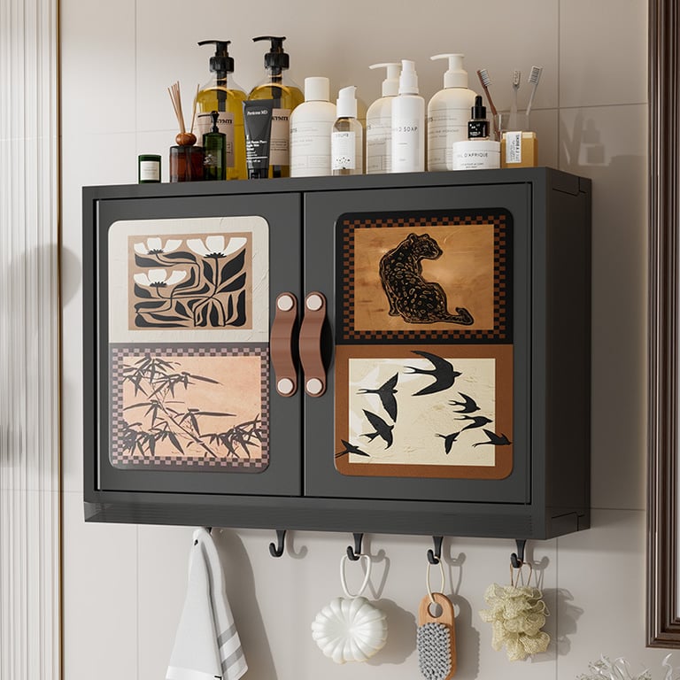 Wall-Mounted Bathroom Storage Cabinet | Decorative Doors & Hooks thumbnail 8