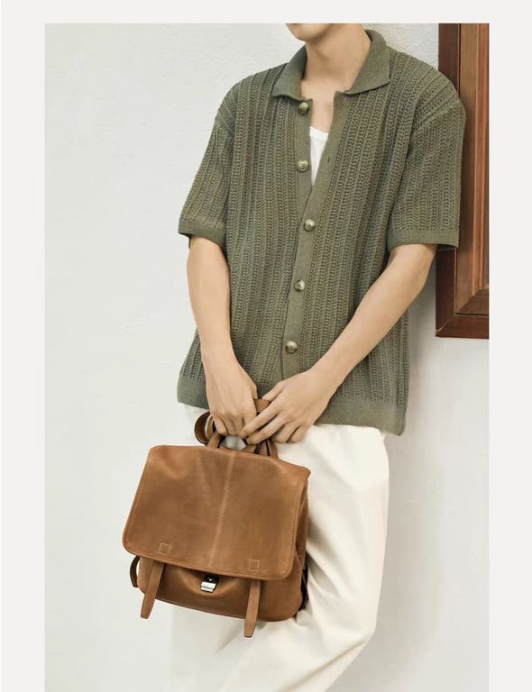 Vegetable-Tanned Leather Messenger Backpack | Convertible Design thumbnail 9