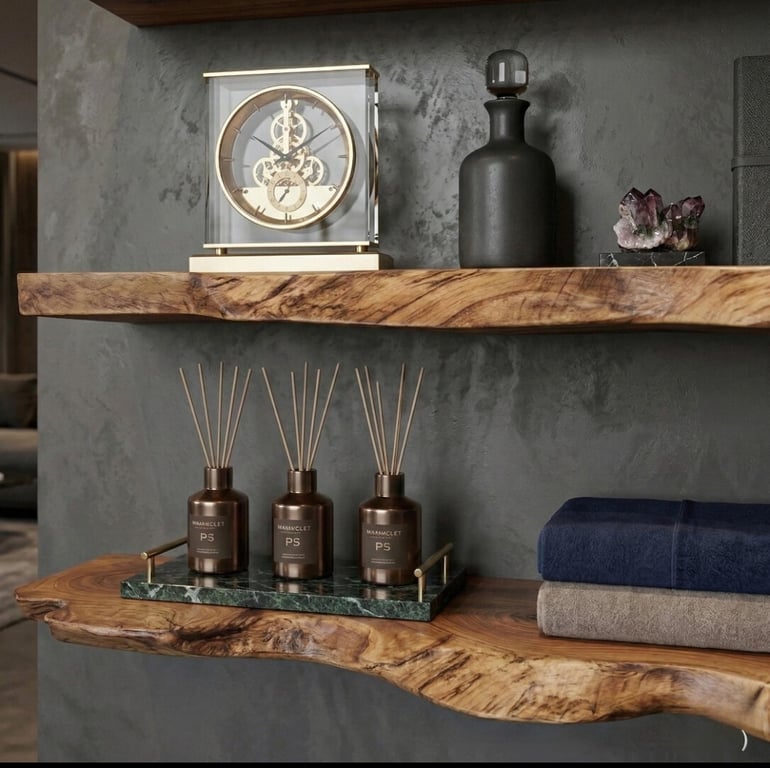 Old Elm Single-Bar Shelf Storage Rack Bookshelf | Live-Edge Design thumbnail 1