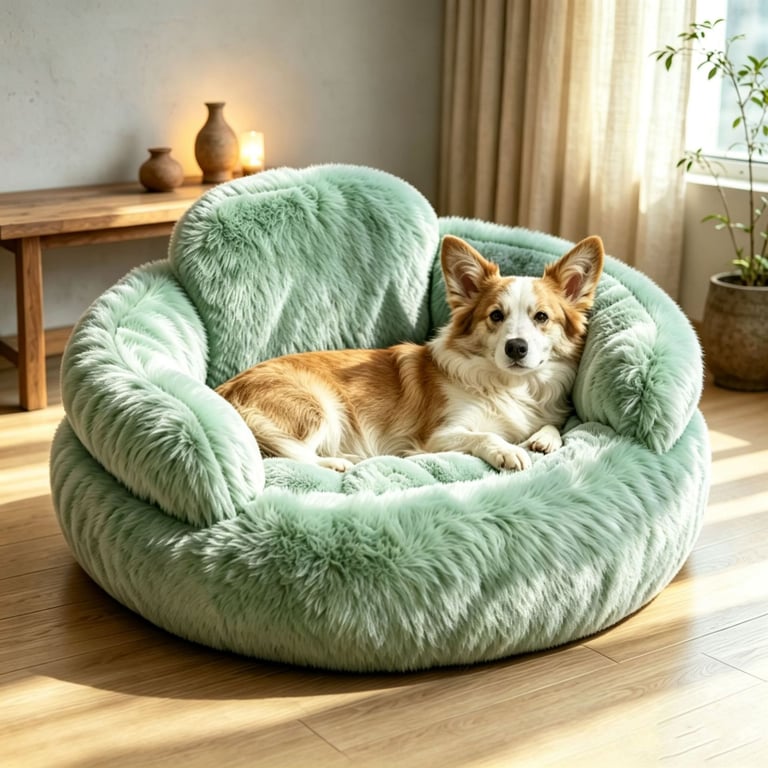 Plush Round Pet Bed with Backrest | Cozy Winter Dog Mat thumbnail 3