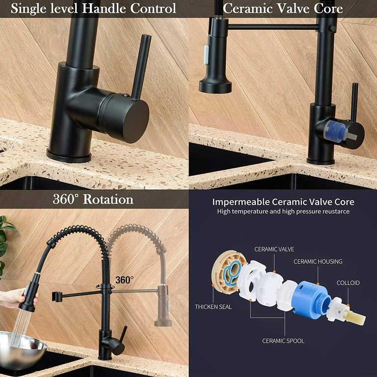Matt Black Monobloc Kitchen Sink Mixer Tap | Pull-Out Hose Spray thumbnail 6