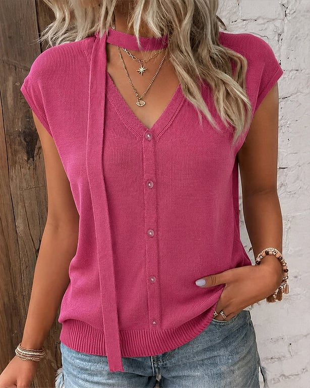 V-Neck Ribbed Ice-Silk Knit Cardigan for Women | Lightweight Breathable thumbnail 7