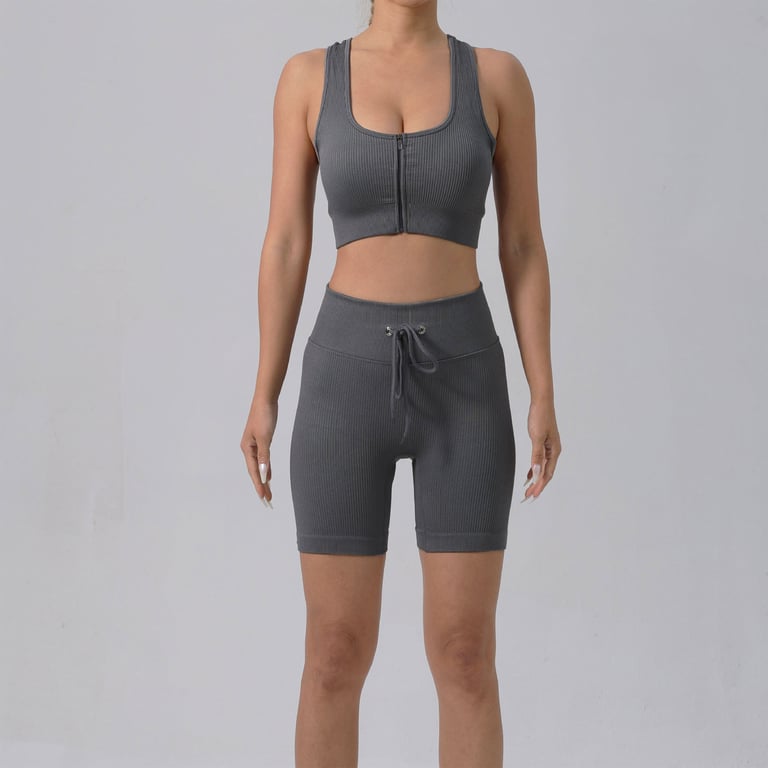 Women's Padded Running Bra & Ribbed Shorts Yoga Set | Quick-Dry thumbnail 11