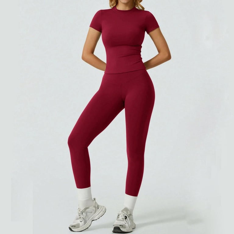 Quick-Drying Yoga Outfit Set | Tight-Fitting Short-Sleeve Top & Long Leggings thumbnail 8