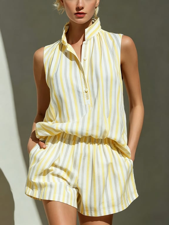 Sleeveless Striped Vest and Shorts Set | Casual Two-Piece Outfit thumbnail 4
