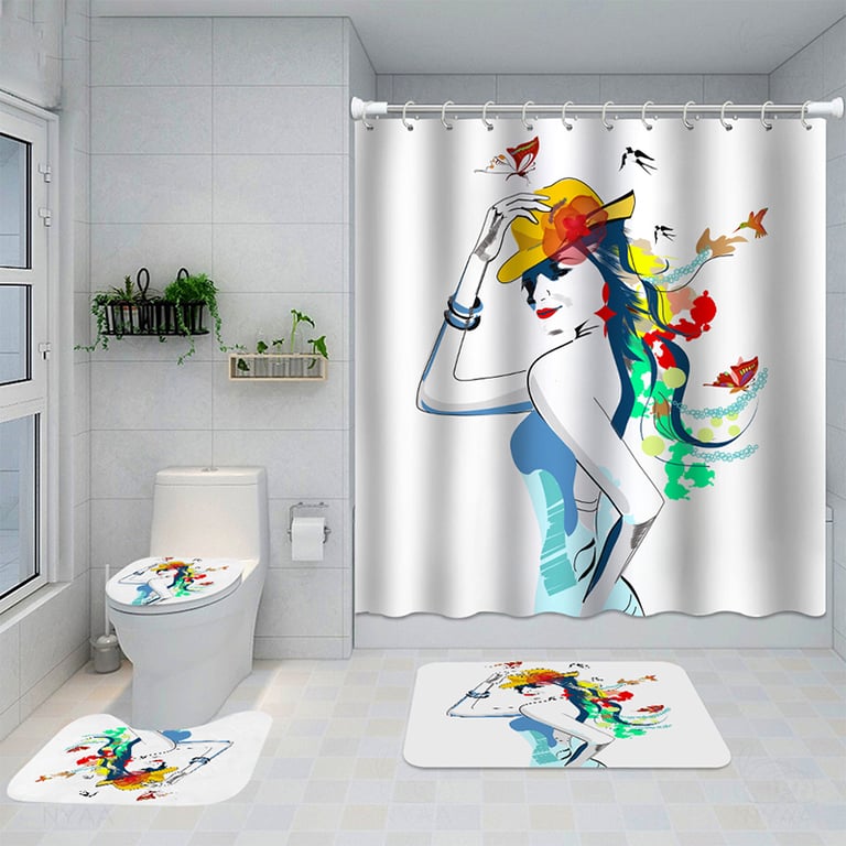 Artistic Shower Curtain 4-Piece Set with Bath Mats | Captain Fam thumbnail 19