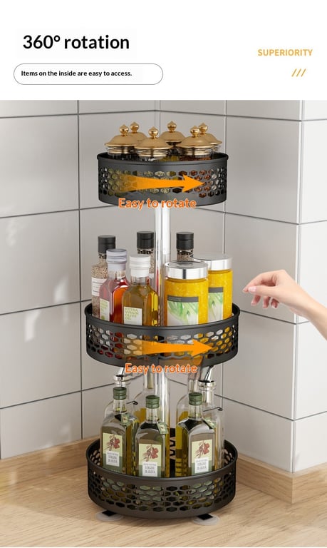 Rotating Spice Rack Carbon Steel Floor-Standing Kitchen Shelf thumbnail 9