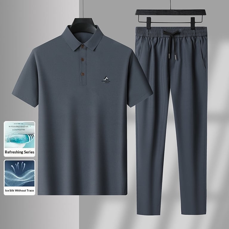 Men's Casual Sport Two-Piece Set | Ice Silk Polo & Pants thumbnail 13