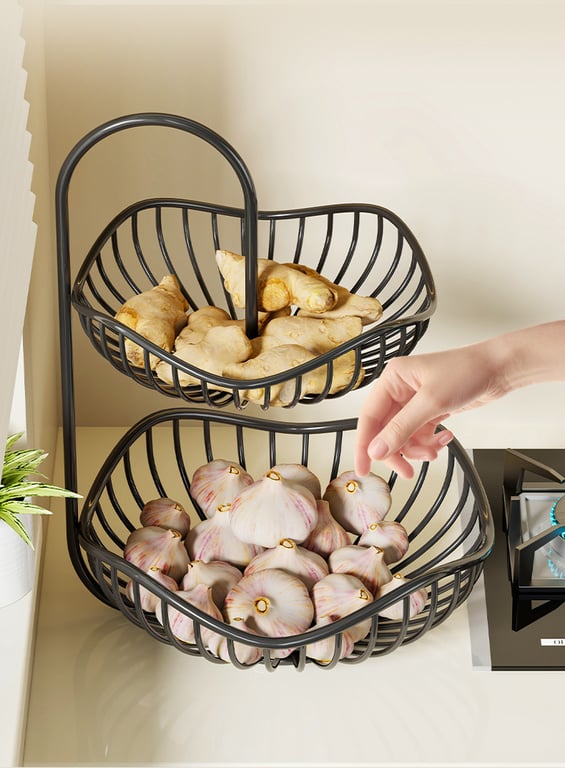 Kitchen Onion Ginger Garlic Basket Double-Layer Fruit Storage Rack thumbnail 9