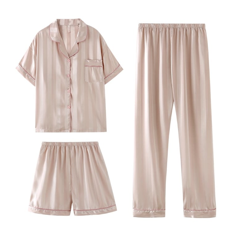 Women's Summer Ice Silk Pajama Set 3-Piece Short-Sleeve | Captain Fam - image 1