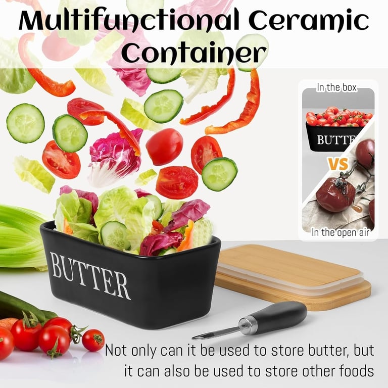 Ceramic Butter Dish with Wooden Lid & Butter Knife | 250g thumbnail 5